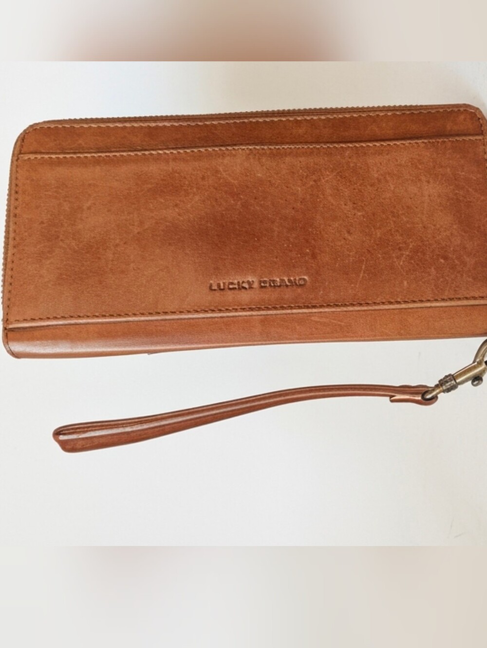 Lucky Brand Zip-around Leather Cognac Brown Wristlet Wallet